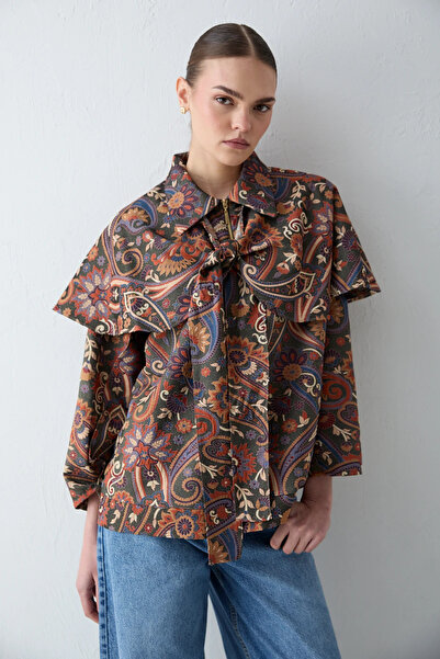 ASEDERA Patterned Ruffle Detailed Shawl Jacquard Cap