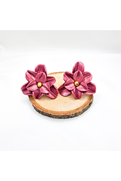 MYGRACE Handmade earrings, burgundy, flower, made of polymer clay and stainle...