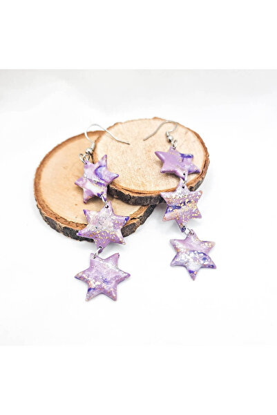 MYGRACE Handmade Earrings, marbled purple, stars, polymer clay and stainless ...