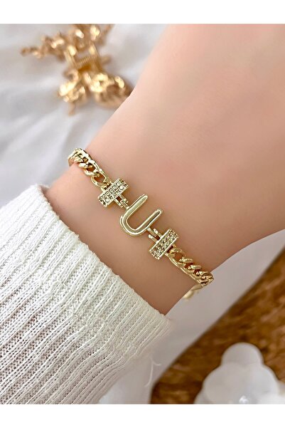 KBC STORE Minimal Chain Bracelet with Letter (Letter U)