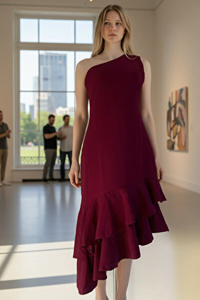 Generic Asymmetrical One-Shoulder Neckline Dress