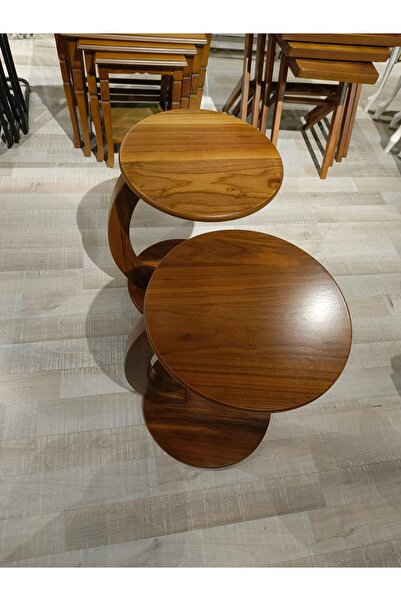 Store MercanMobilya İKİ TANE Tekerlekli Ceviz C Sehpa Yan Sehpa Servis sehpas...