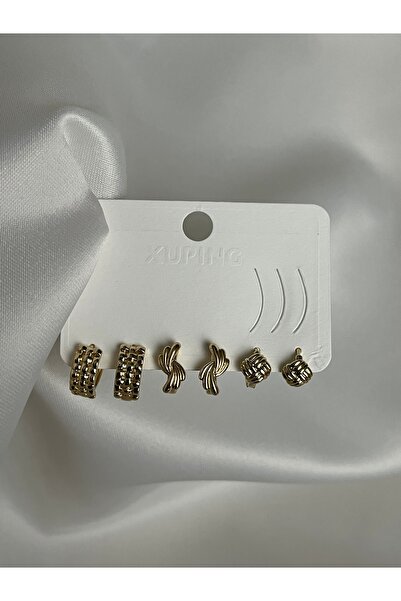 yeknova Xuping 14K Gold Renginde 3 Çift (6adet) Kararmaz Kadın Halka Küpe (Kı...