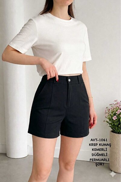 Betülce Crepe Fabric Belted Buttoned Zippered Women's Shorts - Comfortable fo...