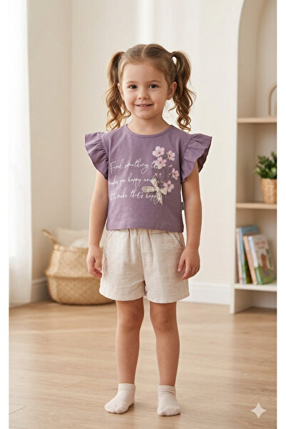 Minamino Keten şortlu kız çocuk takım