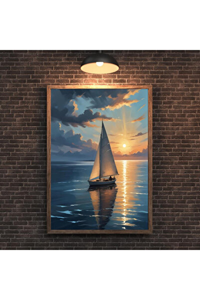 Tuba Decor One Piece Wooden Framed Painting Sailboat Sunset