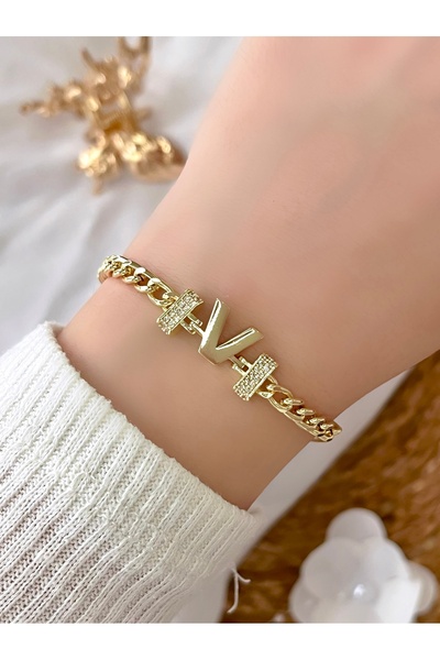 KBC STORE Minimal Chain Bracelet with Letter (Letter V)