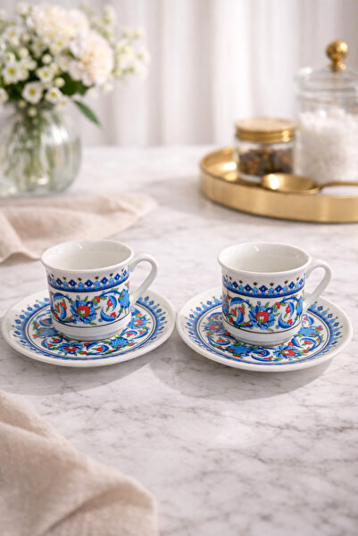 RGS HOMELİFE 2-Piece Porcelain Turkish Coffee Set, Topkapi Patterned Coffee Set