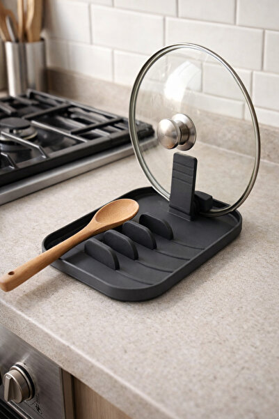 ARNİS Multi-Purpose Spoon Rest - Ladle Holder - Lid Holder Matte Gray Kitchen...