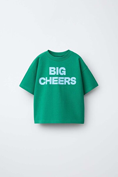 Magu Unisex Kids' Cotton Green Slogan Printed T-Shirt