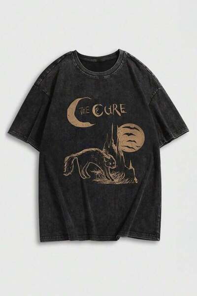 Karakedi The Cure Cat Y2K isprana crna unisex majica kratkih rukava