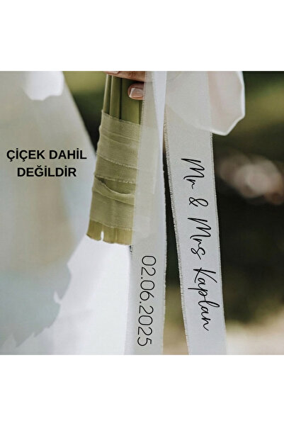 lafazan Kişiye Özel İsimli Gelin Çiçeği Kurdelesi Gelin Buketi