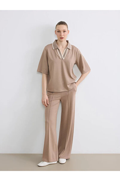 LC Waikiki Γυναικείο παντελόνι LCWAIKIKI Classic Brown με ελαστική μέση, απαλ...