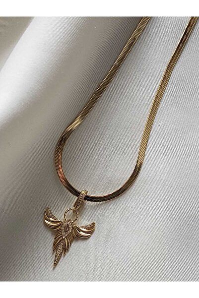 ZÜLİSCH Steel Necklace Gold Italian Chain Angel Wing Charmli Stainless