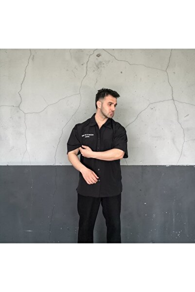 Yeblin Oversized Black Shirt with Back Embroidery