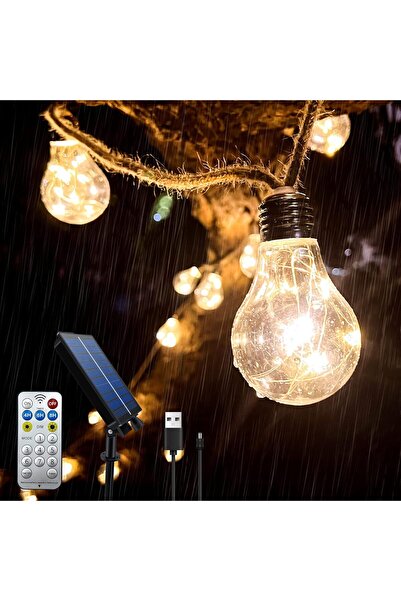 Led Solar outdoor lighting installation 9m 30 bulbs garden terrace vintage