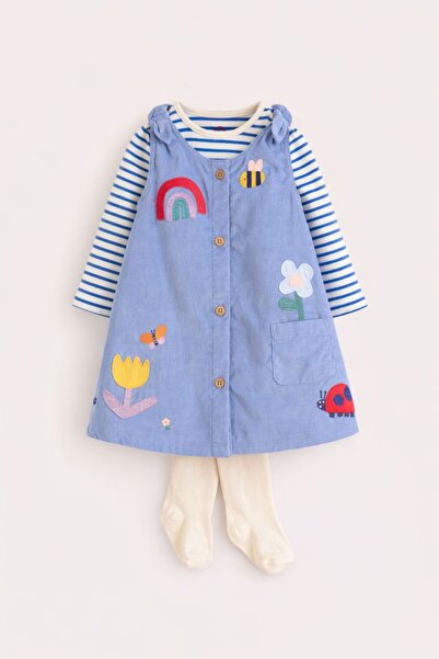 Next Baby Cotton Blue Denim Ladybug Patterned Bodysuit Socks Set of 3