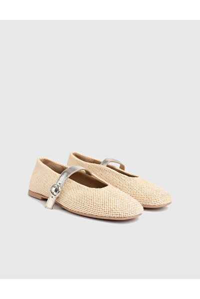 İLVİ Balerini de damă Larina din piele naturală de paie, bej