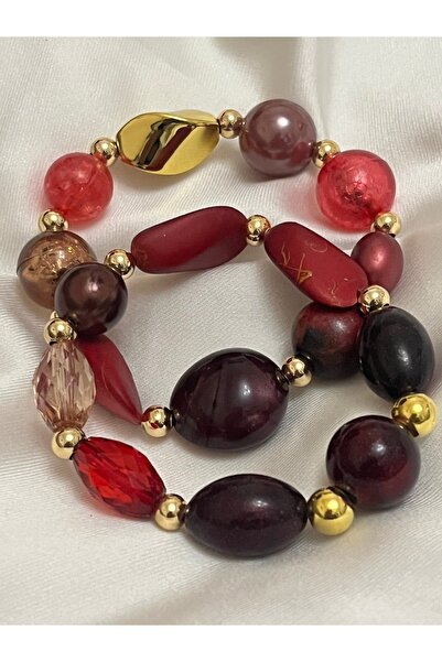 COCOSH TAKI Burgundy Brown Pink Gold Color Large Beaded Multiple Combination ...