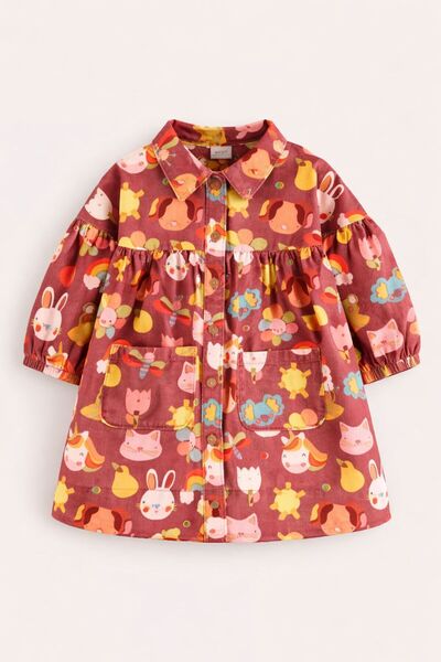 Next Baby Rochie din bumbac maro cu guler tip cămașă cu imprimeu animal