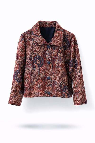 5in1Canpolat Burgundy Shawl Patterned Jacket 30708