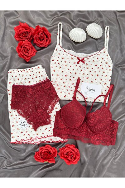 Lena Homewears Γυναικείο Σετ Πιτζάμες με Εσώρουχα και Βαμβακερό Σορτς