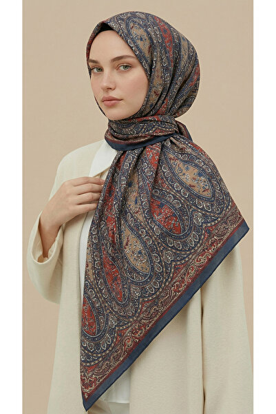 Karaca VİRELLA 120*120 CM DESENLİ COTTON EŞARP - TURUNCU / İNDİGO