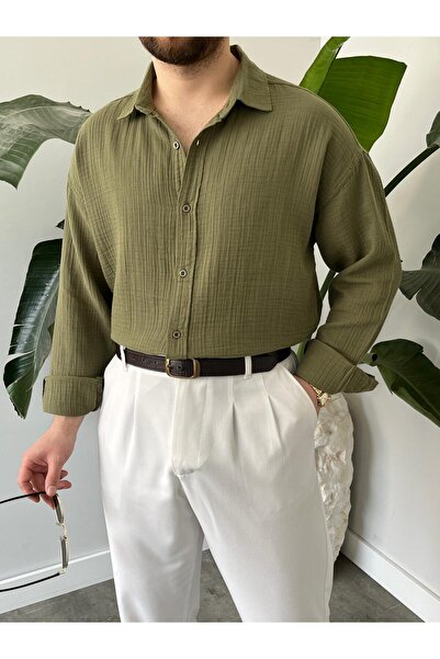 HAWKKİNG Men's Washable Cotton Oversize Muslin Shirt