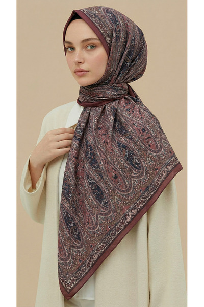 Karaca Vi̇rella 120*120 cm Patterned Cotton Scarf - Navy Blue / Pink