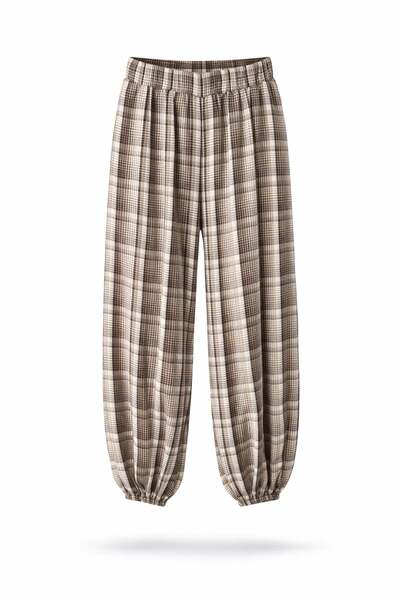 5in1Canpolat Brown Plaid Patterned Shalwar Trousers 18231