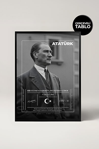 House Gorgeous Atatürk Çerçeveli Tablo, Mustafa Kemal Duvar Dekoru, Siyah Bey...