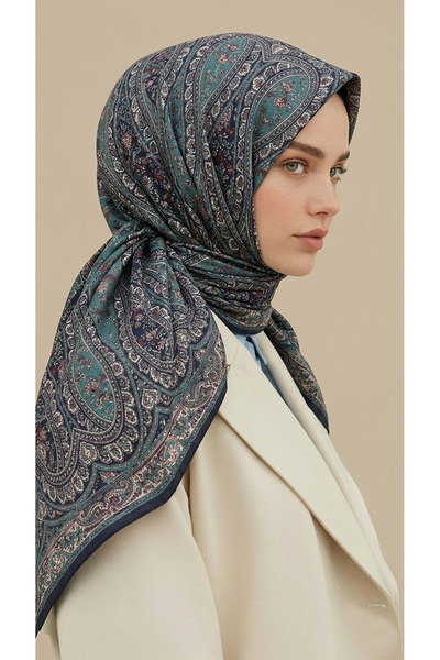 Karaca VİRELLA 120*120 CM DESENLİ COTTON EŞARP - KREM / TURKUAZ