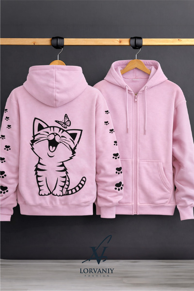 LORVANIY Unisex Cat Printed 3 Thread K Hooded Sweatshirt