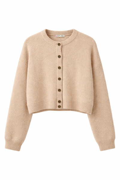 Mixray 6956 Women's Stone Button Detailed Knitwear Soft Cardigan Beige