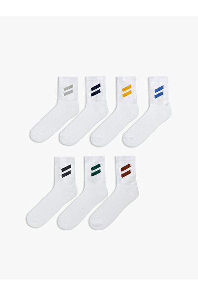 LC Waikiki Nevavm Striped Men's Socks with Difference in Color, Pack of 7