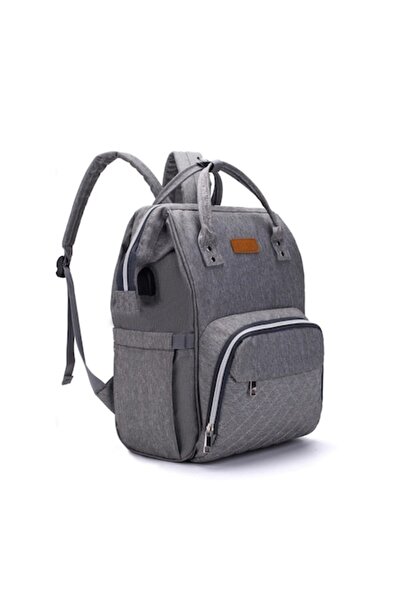 Lequeen Rucsac multifuncțional impermeabil pentru mămici, cu interfață USB, gri