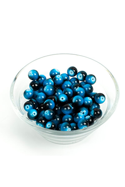 yfhobi 25 Gram- 8 mm Gece Mavi-Siyah Renk Yuvarlak Cam Boncuk, 1. Kalite (25g...