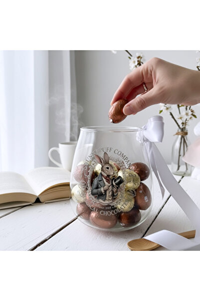 Rolin Design Bunnie Tavşan Temalı Kaşıklı Bambu Kapaklı Kavanoz 1000ml-C