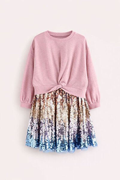 Next Baby Rochie roz din bumbac cu mâneci lungi și paiete