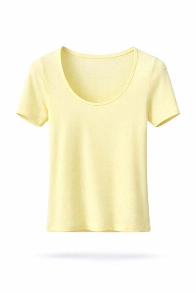 5in1Canpolat Tricou basic galben cu decolteu în formă de U 251030