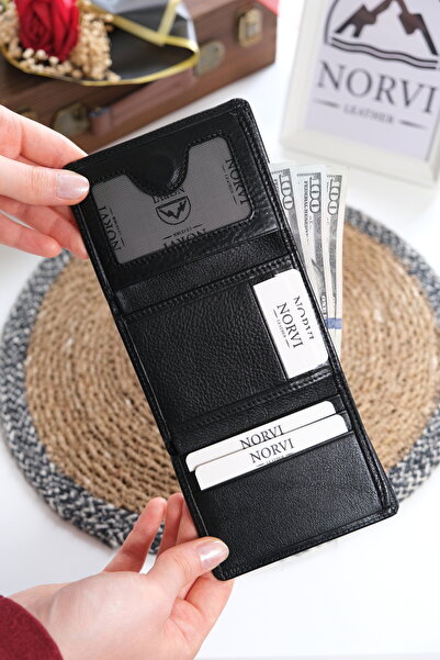 Norvi Leather Genuine Leather Wallet with Magnet, Glossy Black 1125