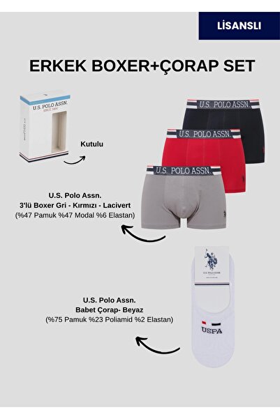 U.S. Polo Assn. Men'S, Licensed, Uspa, Modal-Cotton, 3-Piece Boxer + Socks Se...