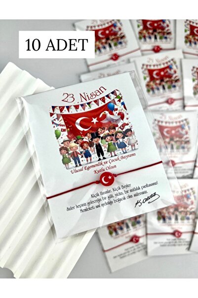 Toka Sepetim 23 Nisan Bilekliği Bayraklı Bileklik 23 Nisan Hediyesi 10 Adet