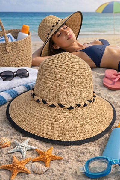 Ritagarcia Ženski slamnati šešir sa detaljima od trake, široka oboda, letnji ...