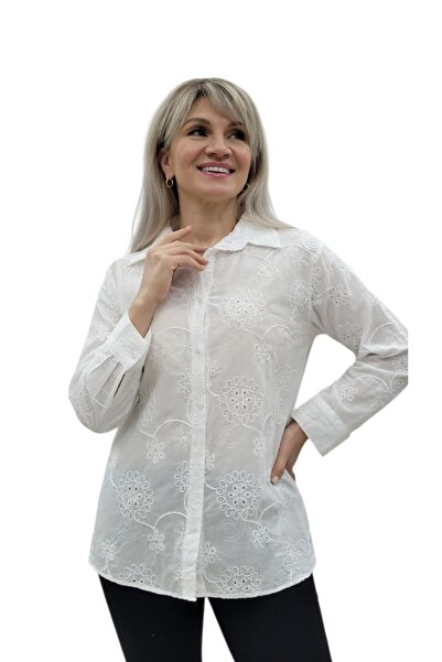 LADY TARZ Nakışlı uzun kollu kadın gömlek
