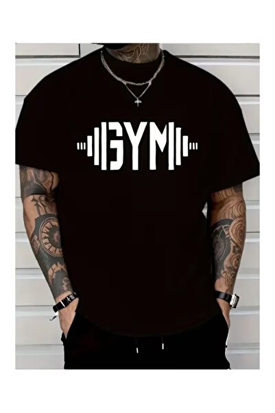 AEMİ Μπλουζάκι Unisex Gym με στάμπα, Oversize, με λαιμόκοψη ποδηλάτου