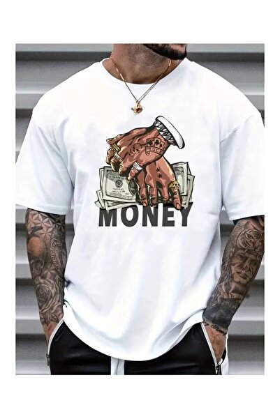 AEMİ Μπλουζάκι Unisex με στάμπα χρημάτων, Oversize Crew Neck