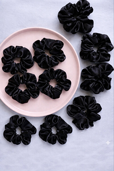 Mavi Masal Set de 10 elastice de păr din satin negru pentru femei