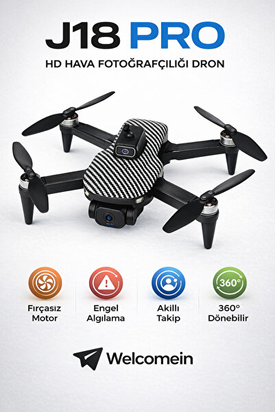 welcomein J18 Pro Katlanabilir Drone Çift Kamera HD Akıllı Takip Engel Algıla...