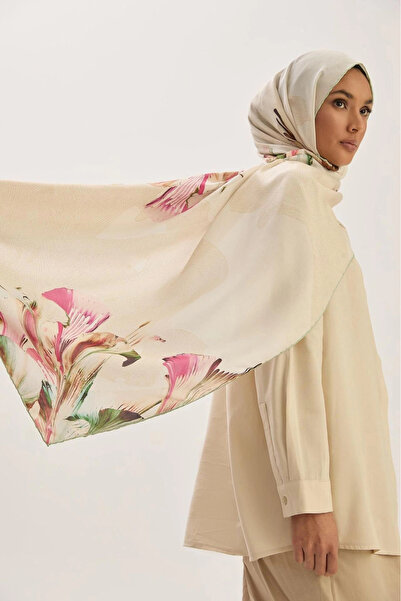 Maisa Mi̇ra Cotton Silk Shawl 70*190 cm - Beige